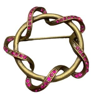 Lia Lianna Brooch – Twisted Ribbon Form, Fuchsia Crystals, Antique Vintage Pin